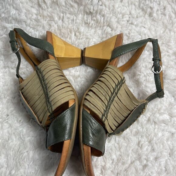 NAYA Tova woven leather moss green straps sandals with wooden chunky heel. SZ10M - Picture 5 of 9